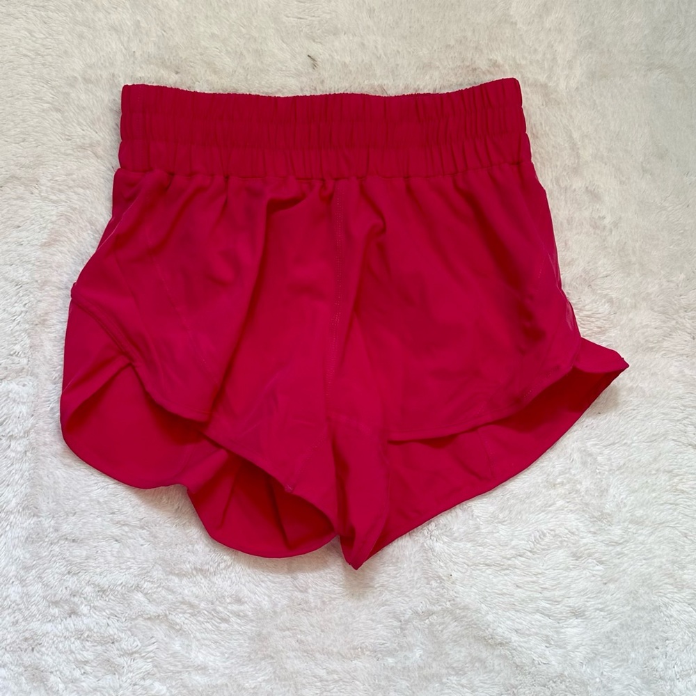 pink athletic shorts, elastic waistband